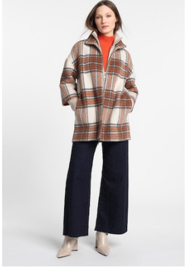 Plaid Knit Insert Coat