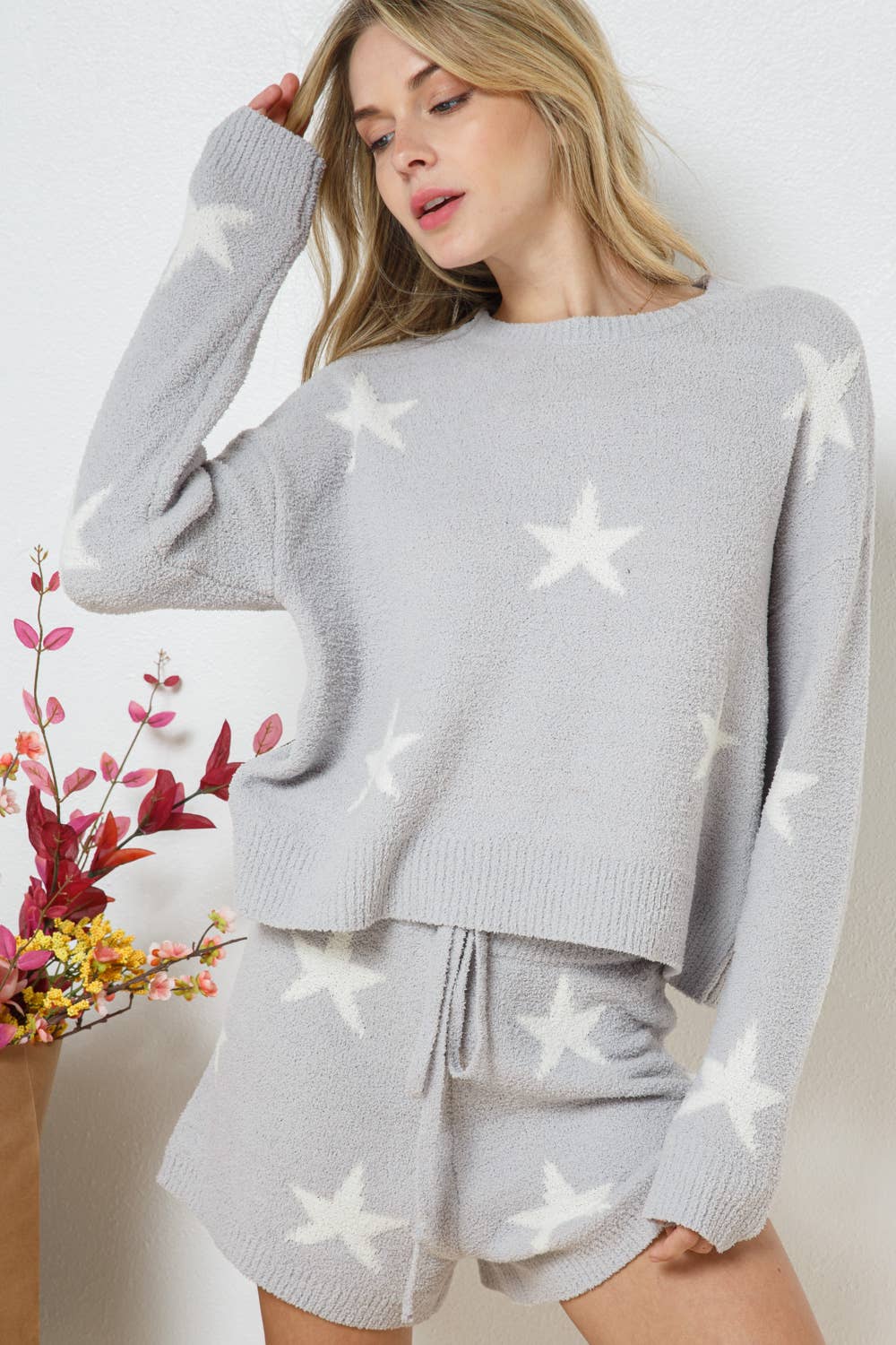 Soft Long Sleeve Star Print Top and Short Set