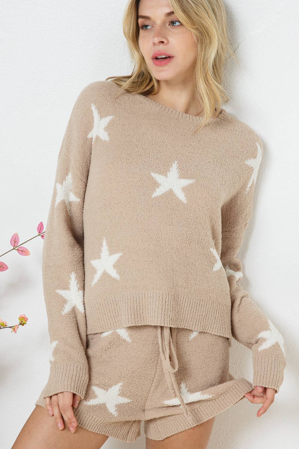 Soft Long Sleeve Star Print Top and Short Set